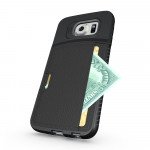 Wholesale Samsung Galaxy S6 Edge Credit Card Fiber Hybrid Case (Black)